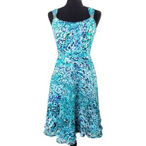 White House Black Market Fit And Flare Watercolor Print blue color Dress Size 0
